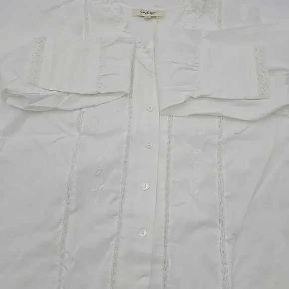 Simple Retro M Faith Lace Patchwork Embroidered Off White Cottagecore Blouse - Picture 11 of 13